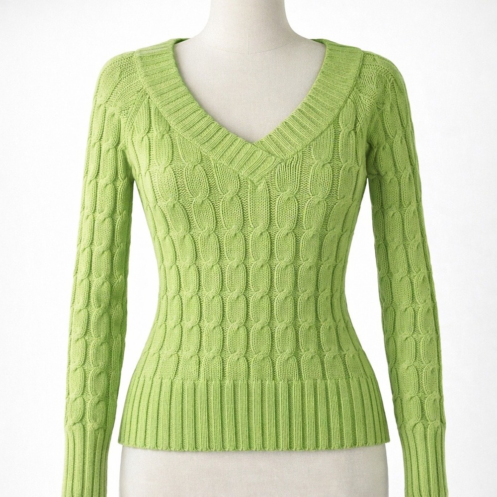 Vintage Venus Y2K Chunky Cable Knit Bodycon Sweater Size L Green Pullover Preppy